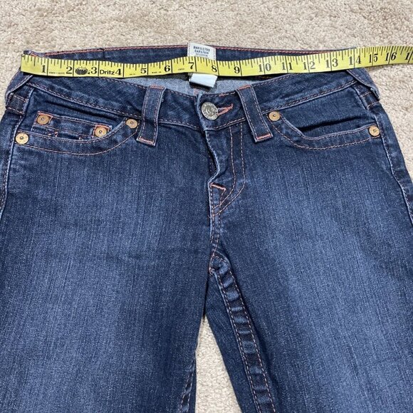 TRUE RELIGION SKINNY Jeans Womens 27 Dark Wash Blue Low Rise Embroidered Pockets - Picture 10 of 13